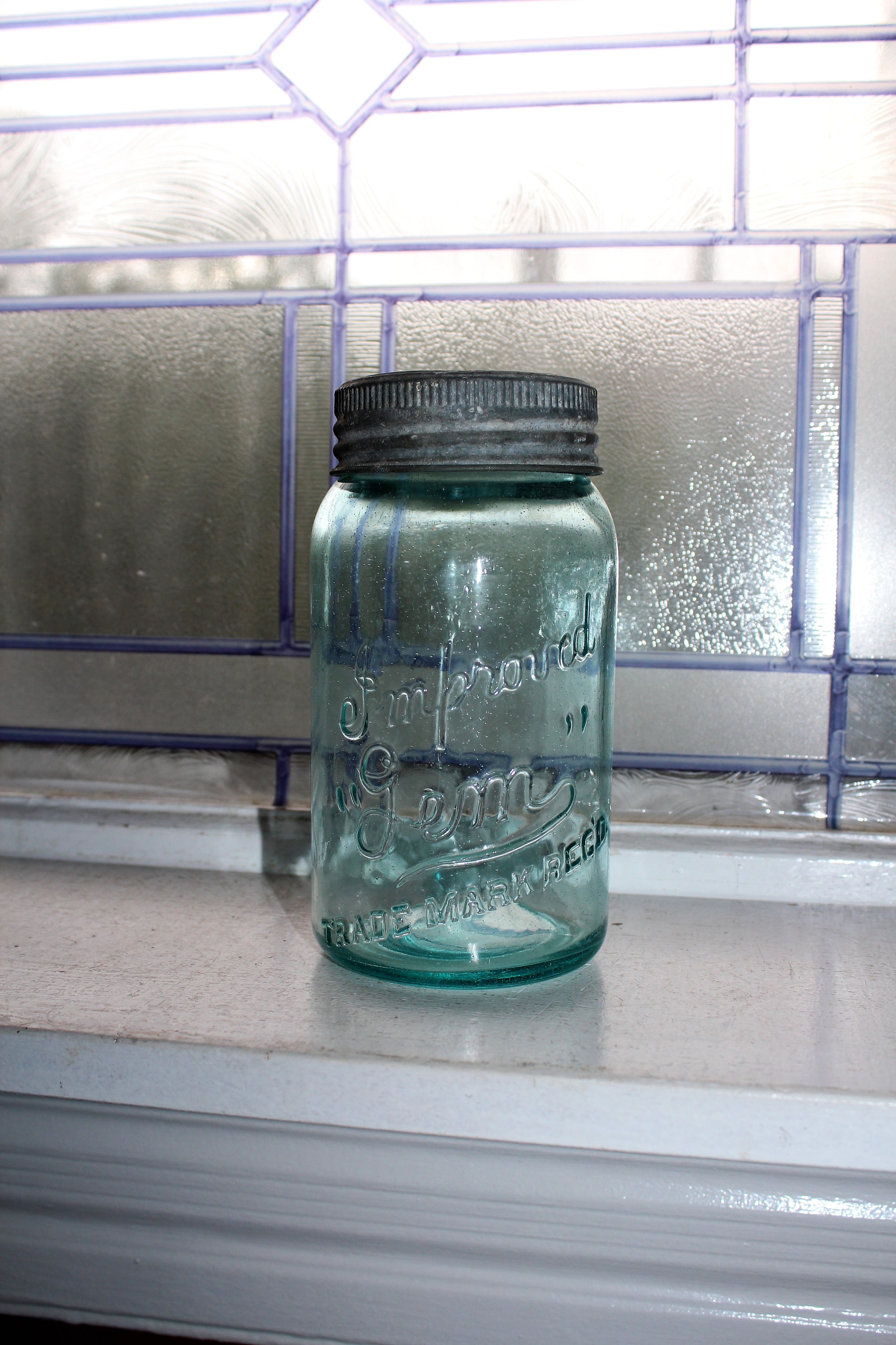 Vintage Blue Improved Gem Quart Canning Jar