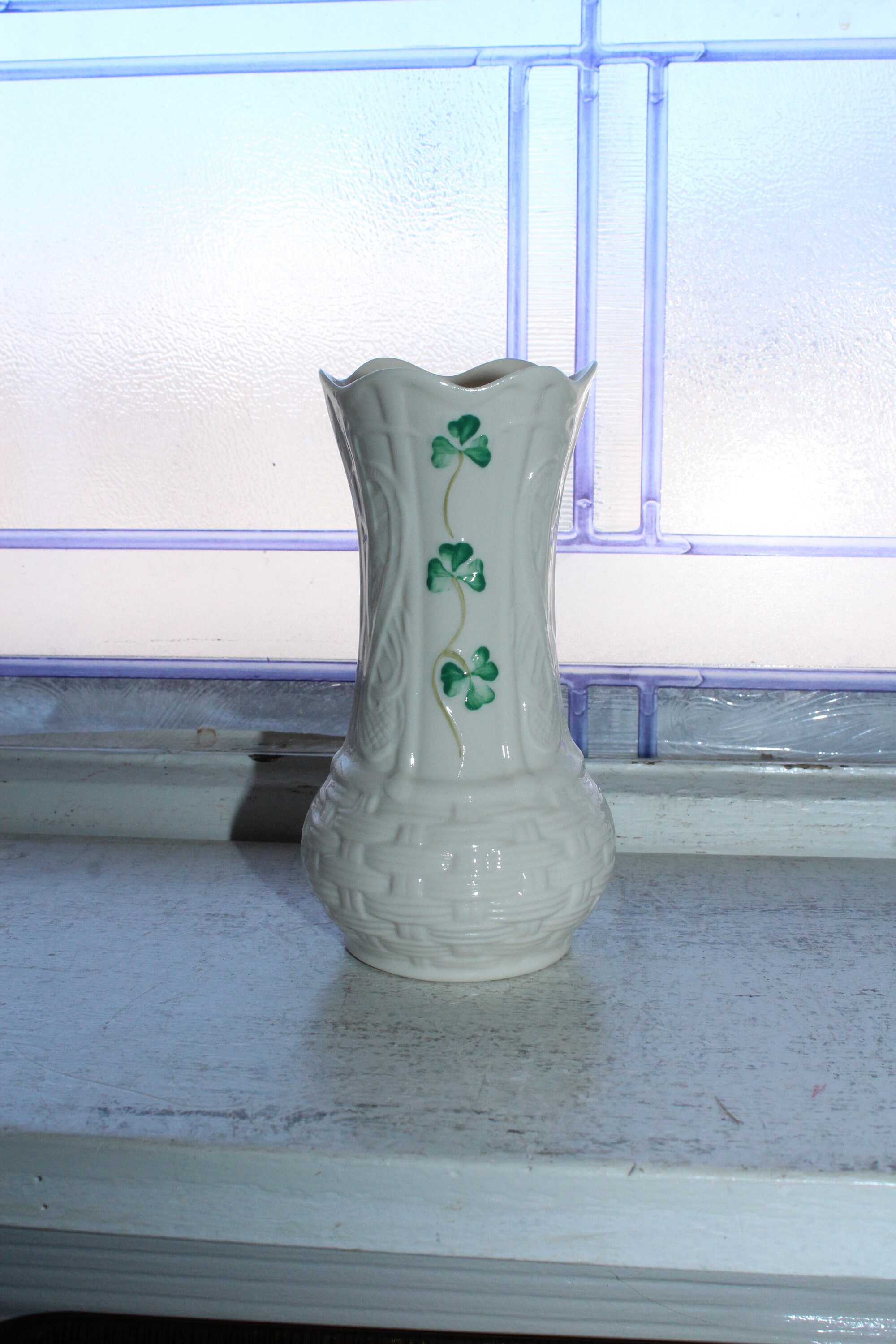 Vintage Irish Belleek Vase with Shamrocks Millenium 2000