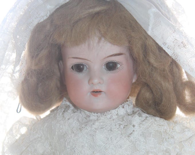Victorian Antique Armand Marseille Bride Doll Brown Eyes 370 16"