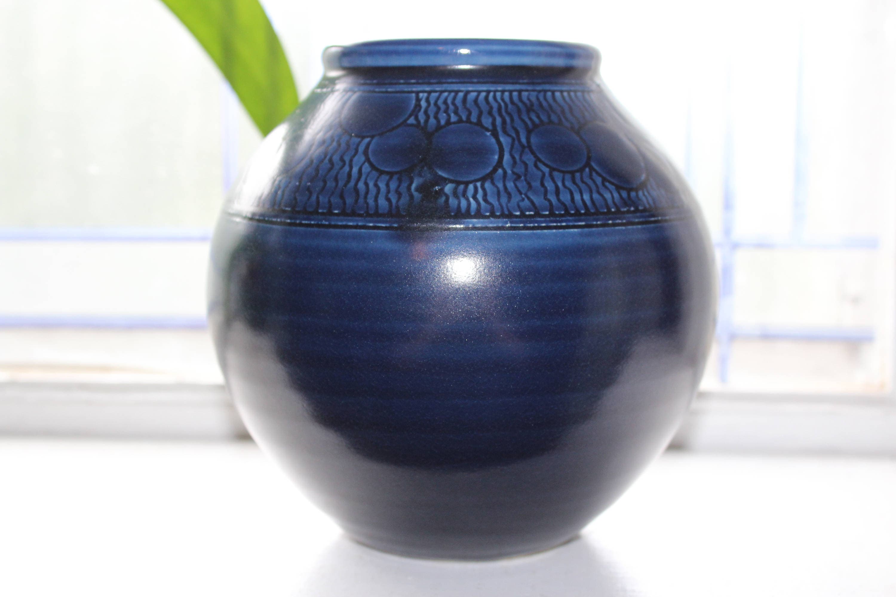 Cobalt Blue Studio Pottery Vase with Orbs Handmade Bailey Pottery