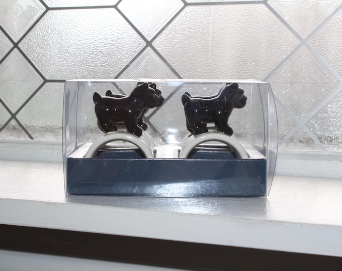 4 Vintage Thomas O'Brien Napkin Rings in Box Scottish Terrier Puppy Dog