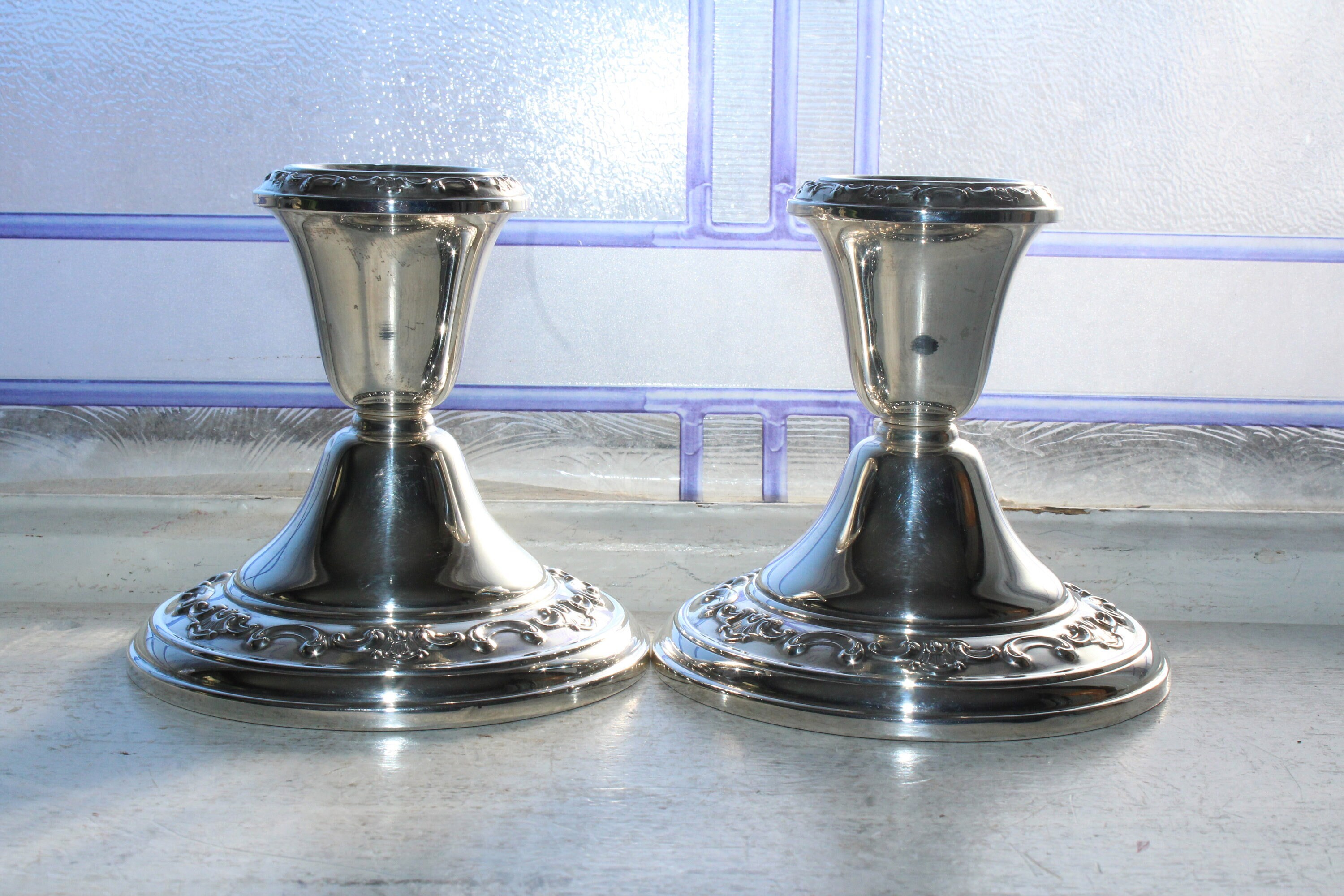 Sterling Silver Candlestick Holder Pair Vintage Gorham Strasbourg 1129