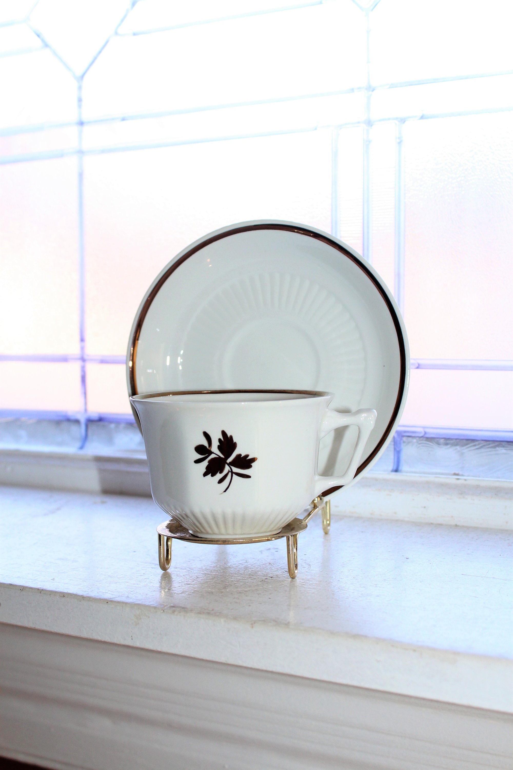 Vintage Copper Tea Leaf Cup and Saucer Adams Micratex