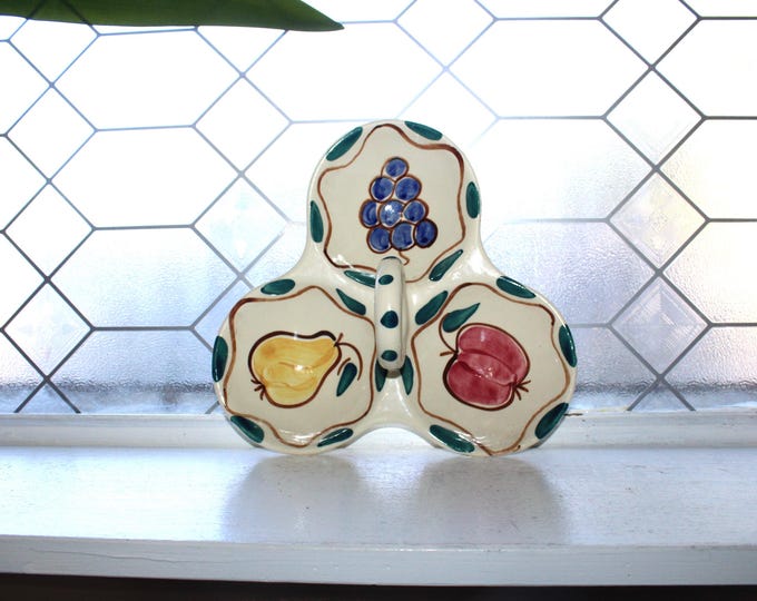 Vintage Mid Century Purinton Pottery Relish Tray 3 Part with Fruit