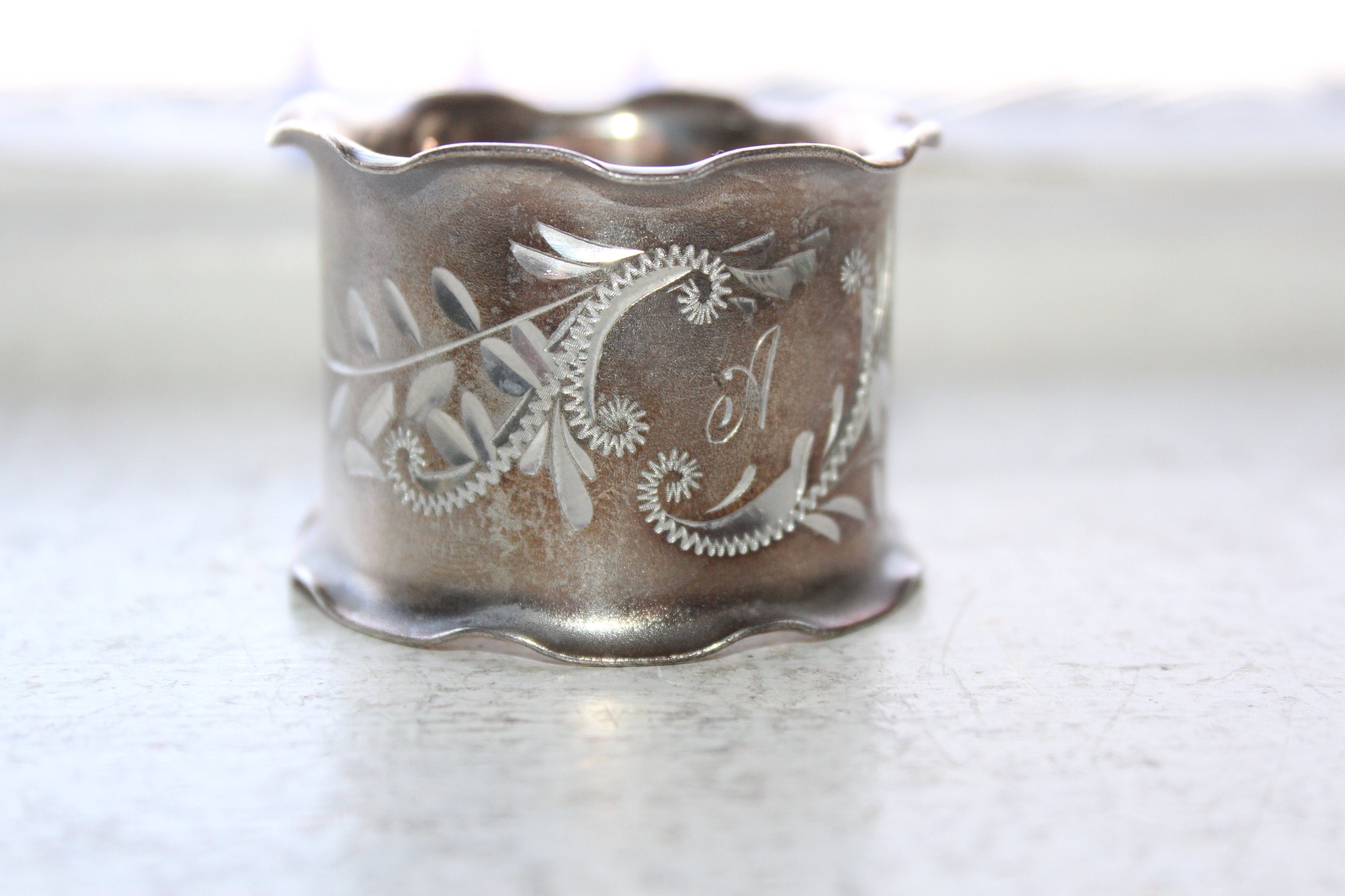 Antique Victorian Silverplate Napkin Ring Engraved Monogram A