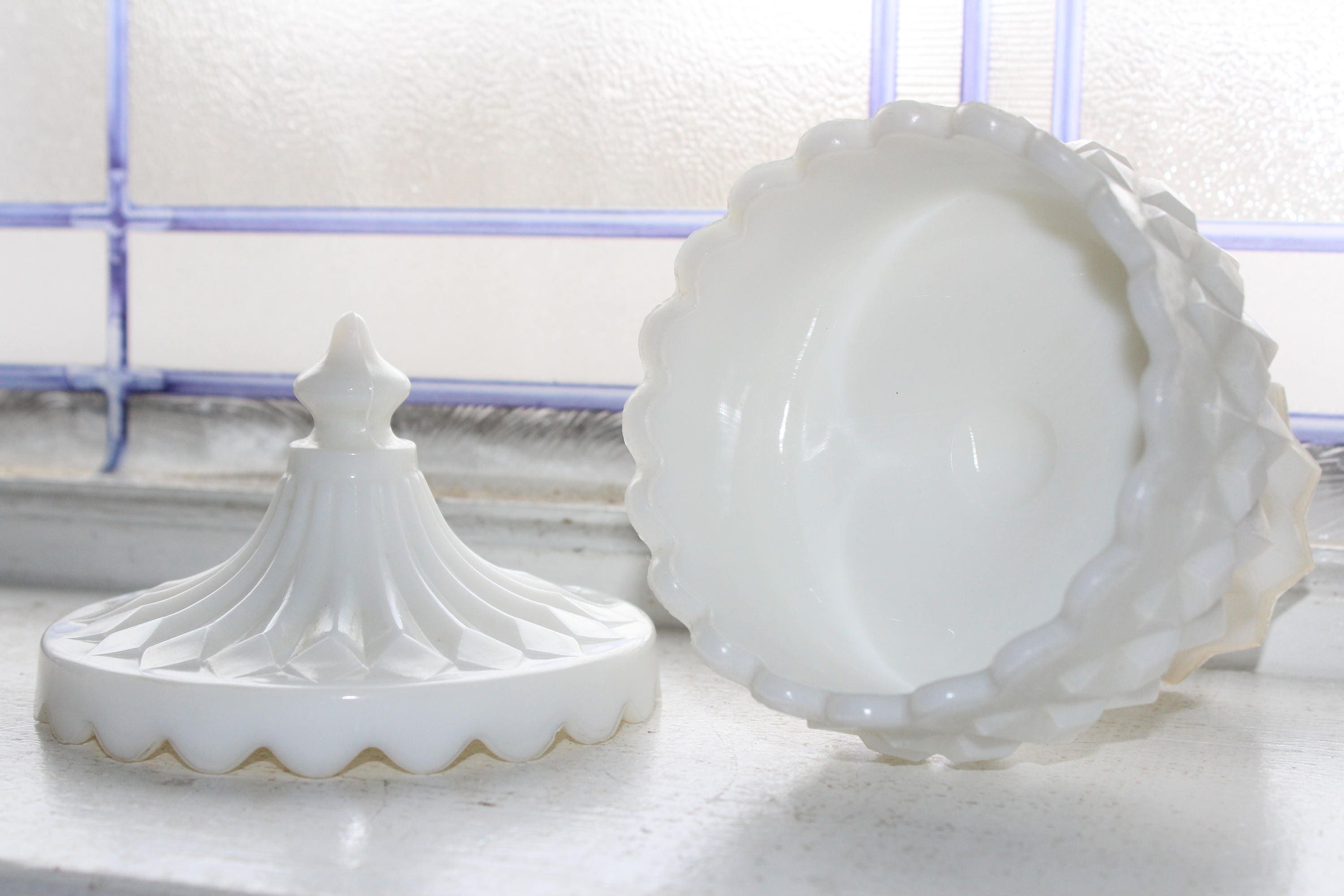Milk Glass Footed Candy Dish with Lid Vintage 1900s