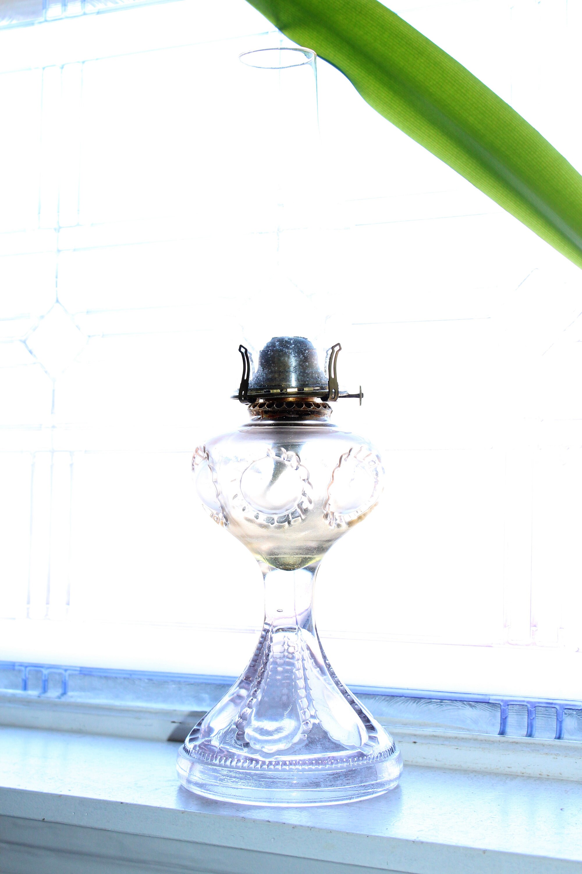 Antique EAPG Glass Oil Lamp with Chimney Victorian Decor