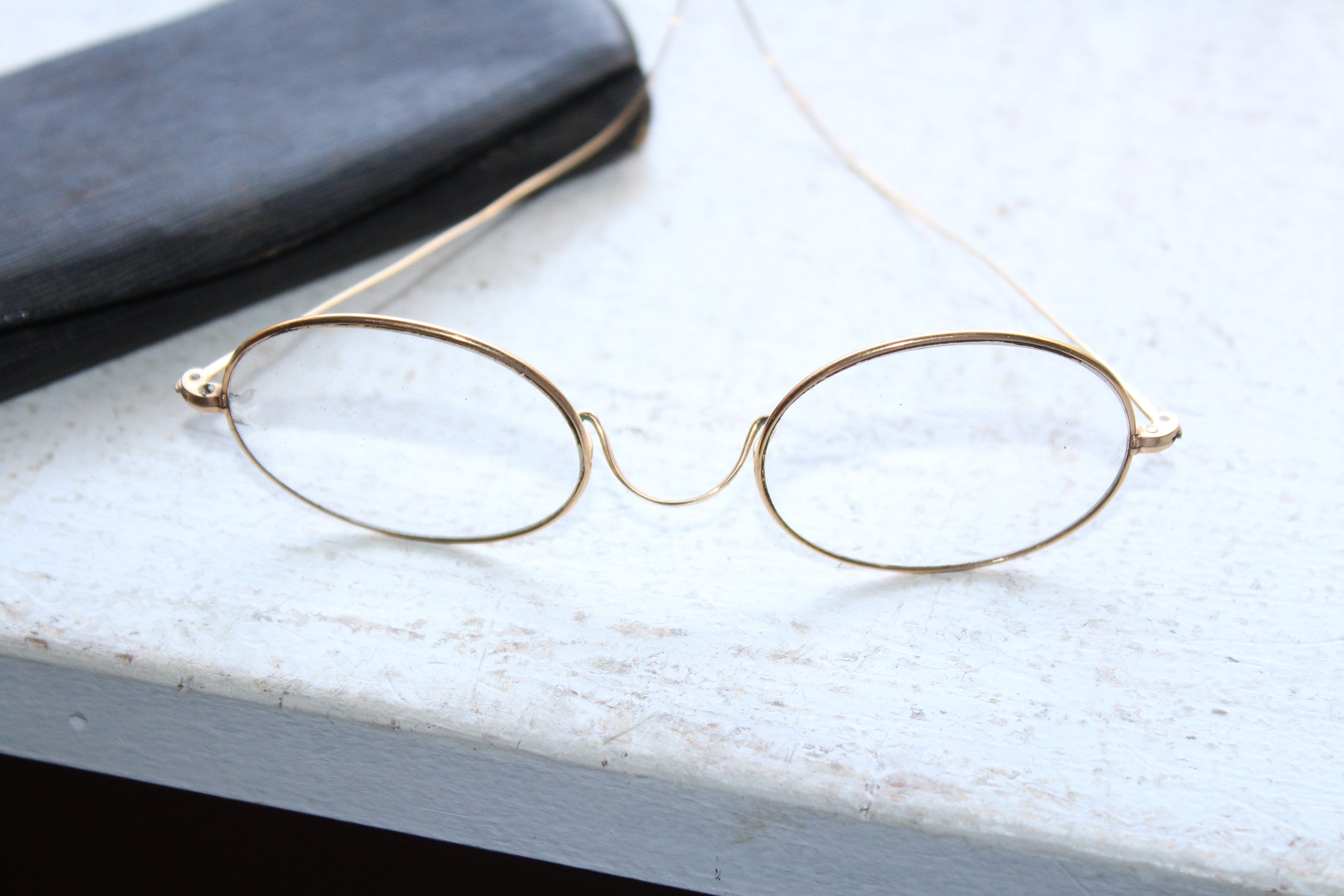 Antique Eyeglasses Gold Colored Frames with Case