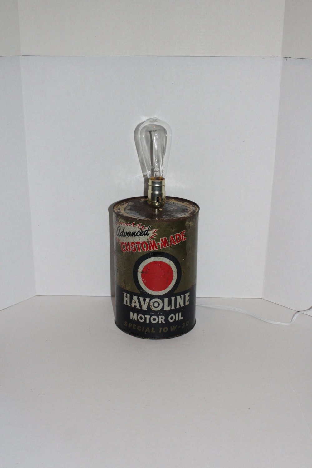 Vintage Havoline Oil Can Table Lamp