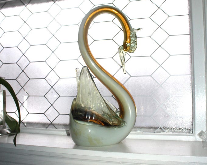 Huge MCM Glass Swan Centerpiece Vintage Murano 19"