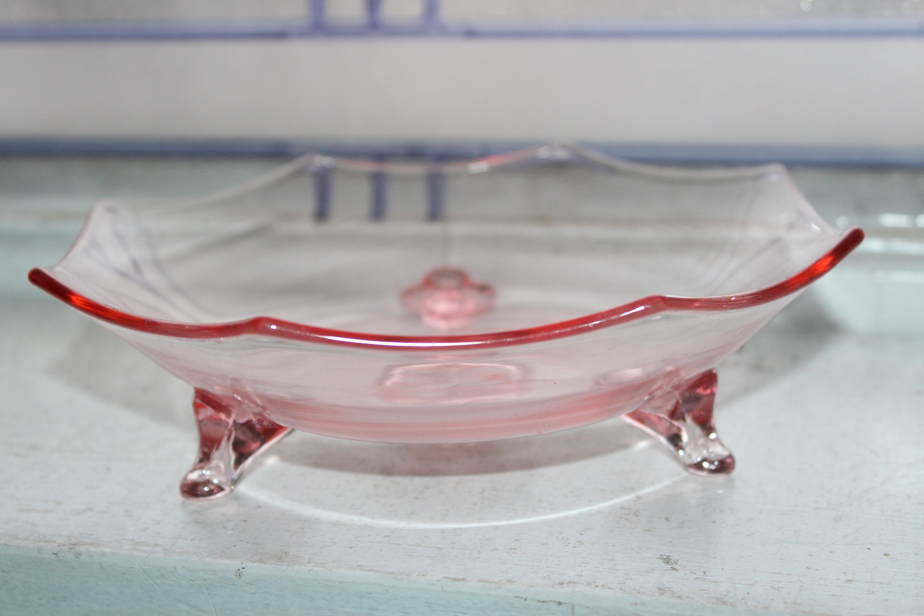 Pink Depression Glass Footed Candy Dish Bowl Vintage 1930s Art Deco