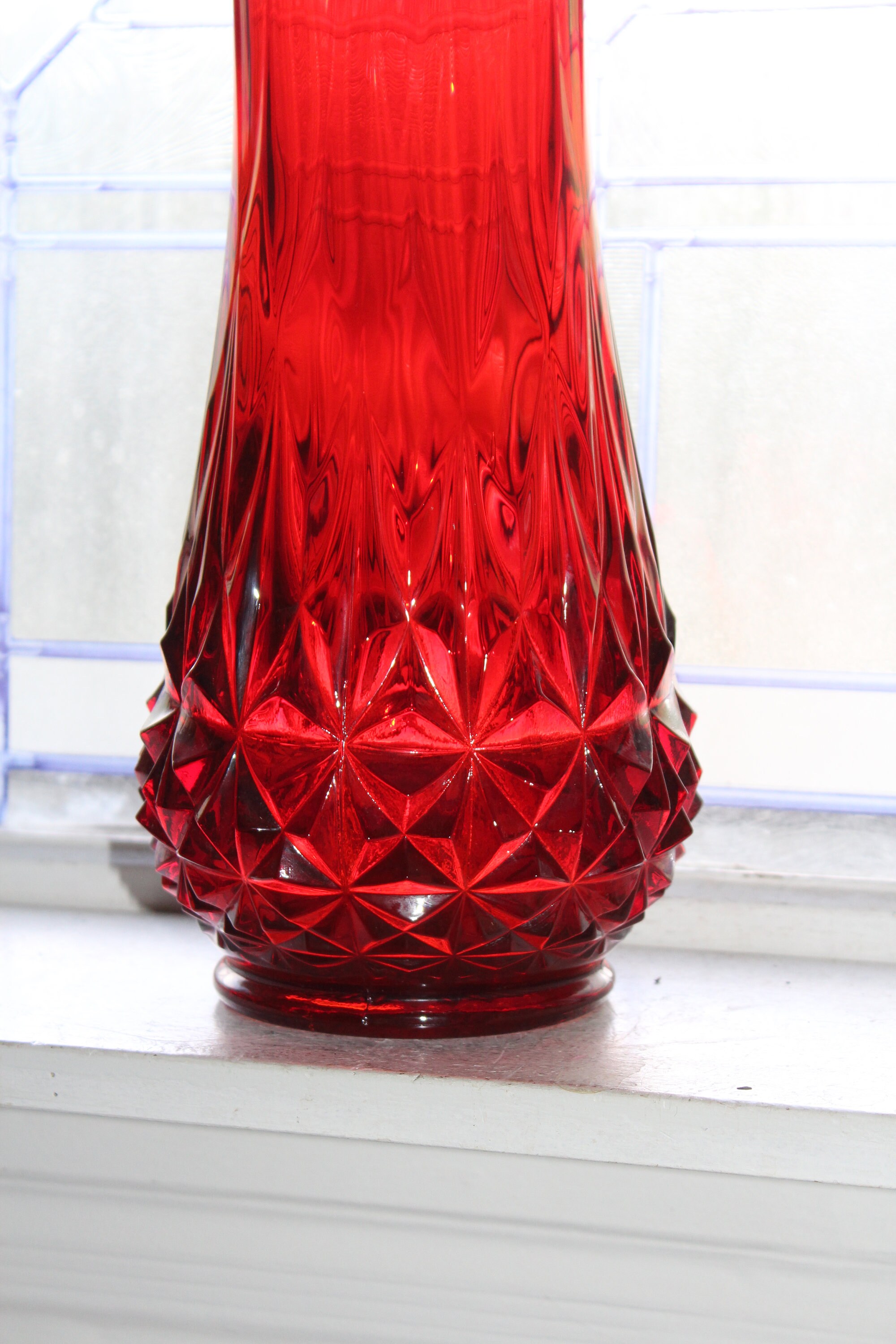 Large Red Glass Vase 22.5 Vintage Mid Century Modern Swung Glass