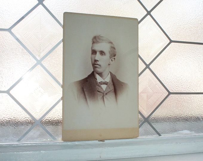 Vintage Cabinet Card Photograph Handsome Victorian Man with Mustache
