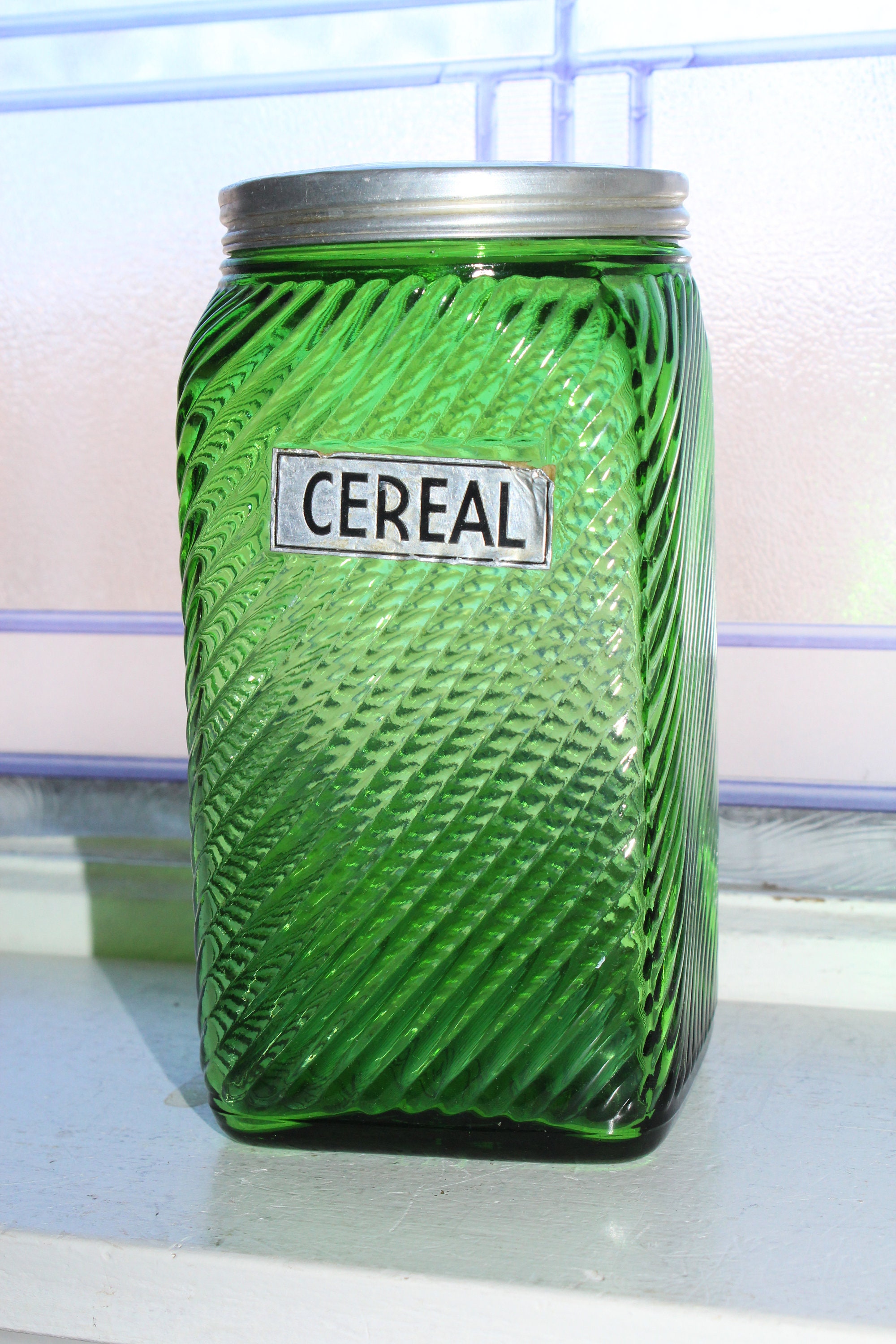 Vintage Owens Illinois Cereal Canister, Antique Green Glass Cereal