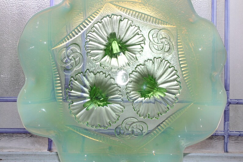Antique Green Opalescent Glass Bowl Northwood Ruffles and Etsy