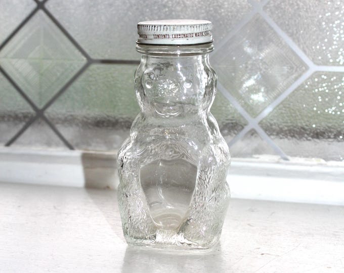 A & W Root Beer Bear Bank Glass Bottle Jar Vintage 1950s