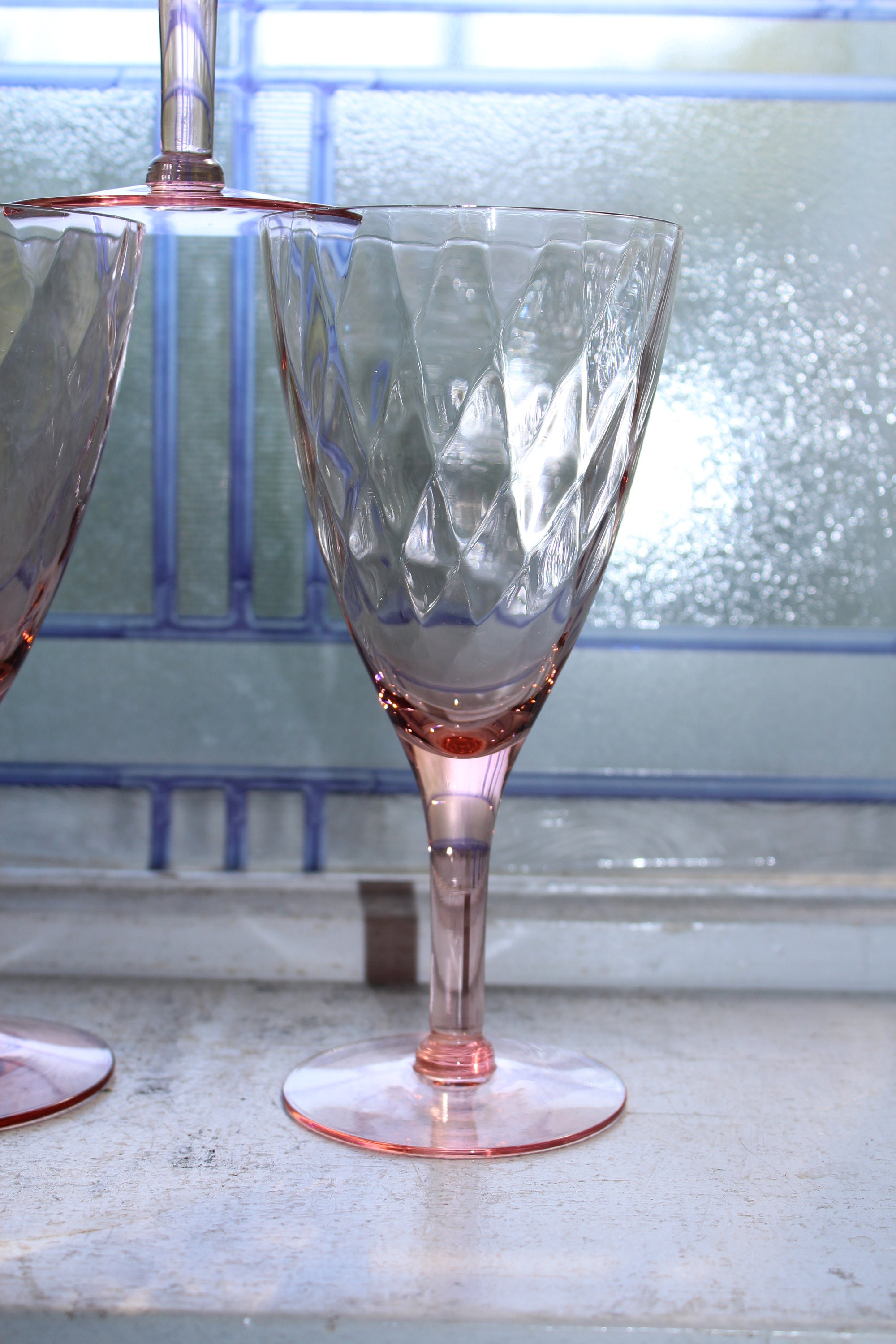 pink depression wine glasses