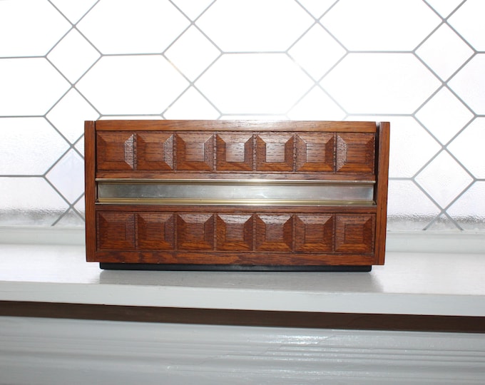 Danish Modern Style 1970's Executive Desk Phone In Wood Cubist Brutalist Box