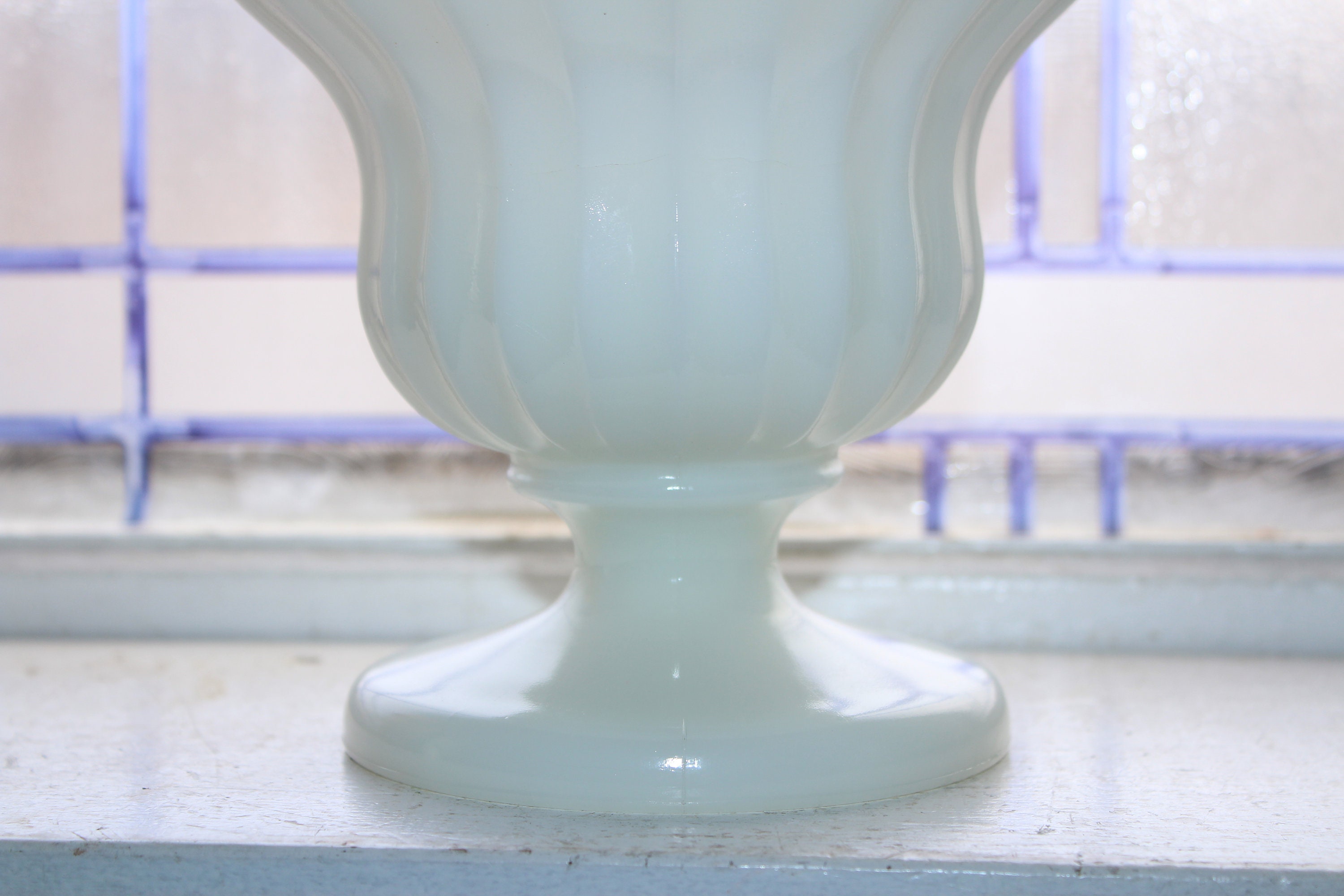 Large Vintage Milk Glass Urn Vase Footed Compote