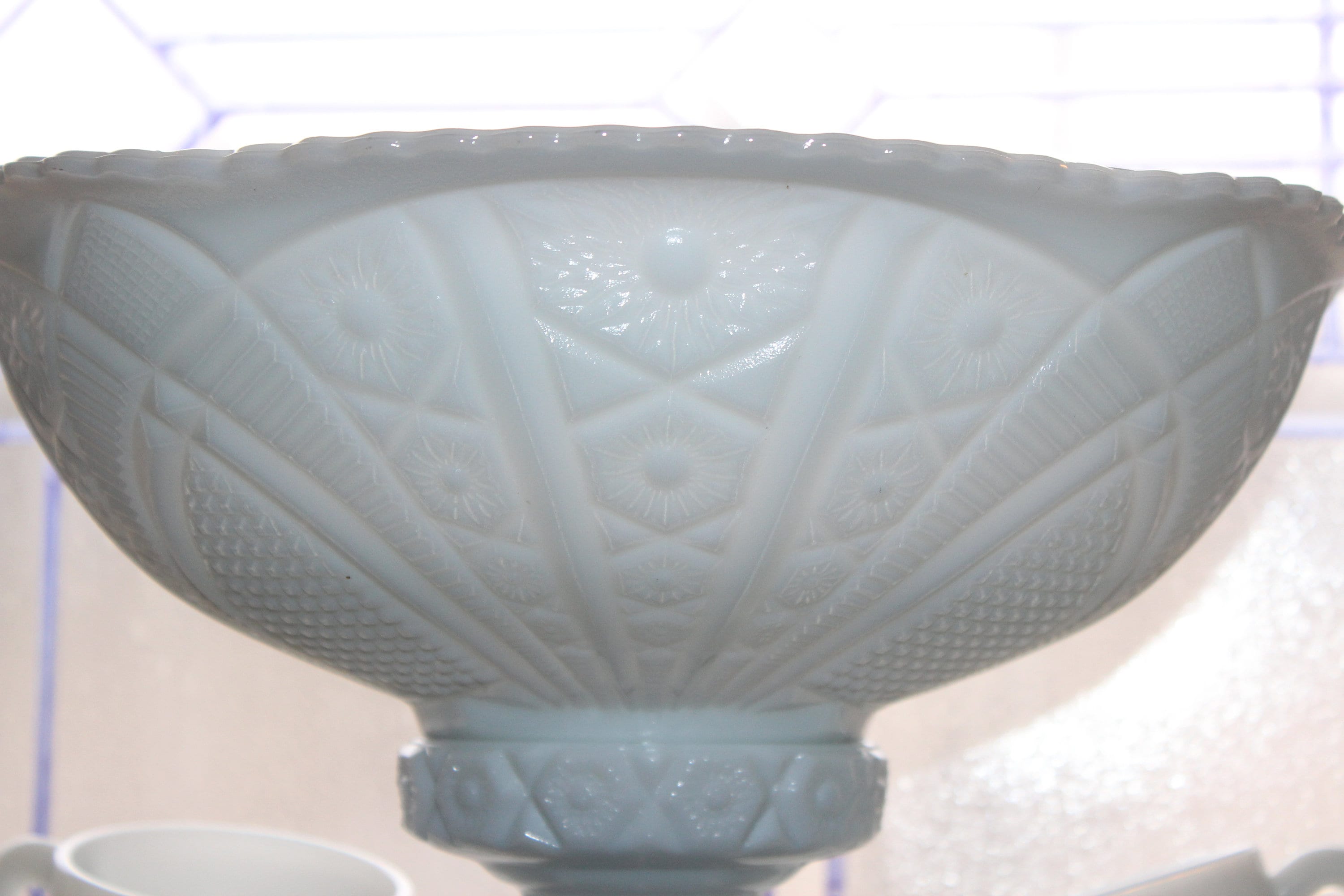 Vintage Milk Glass Punch Bowl Set McKee Concord 8 Pc