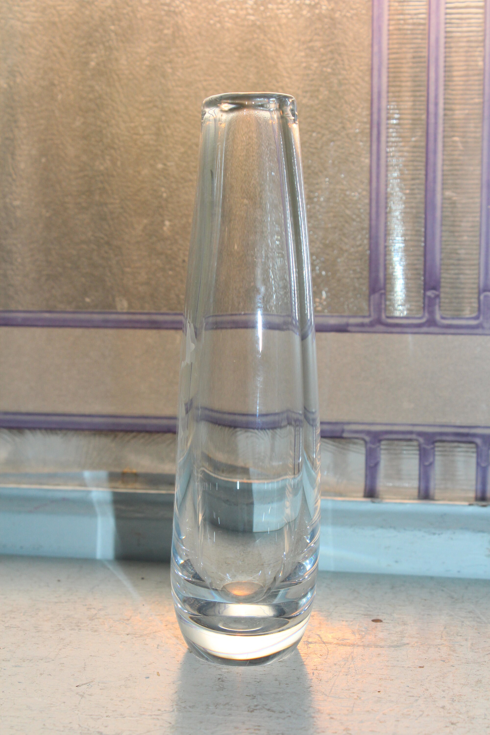 Orrefors Crystal Vase Vintage Swedish Glass with Etched Flowers
