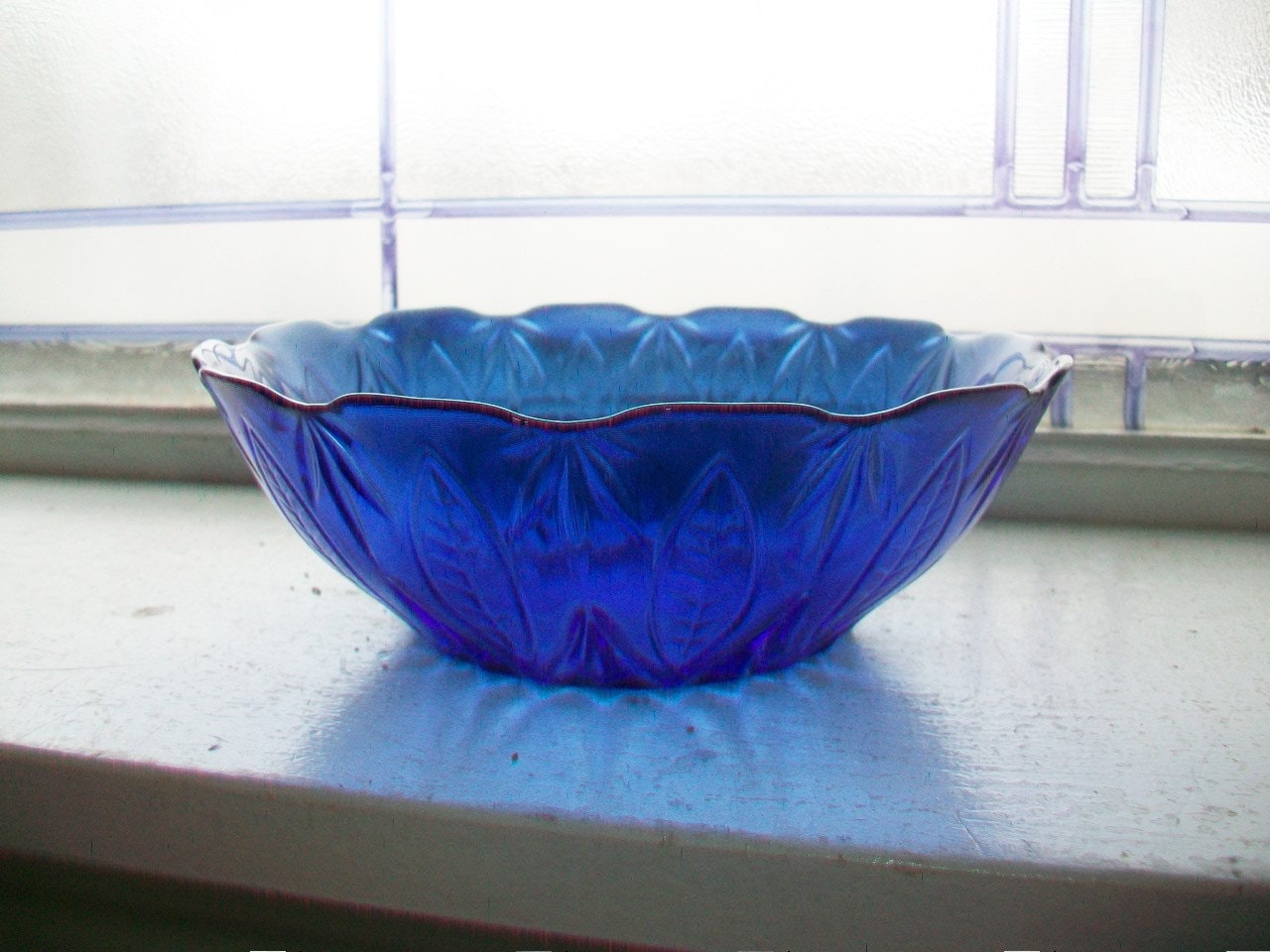 Vintage Cobalt Blue Glass Sunflower Bowl Art Deco