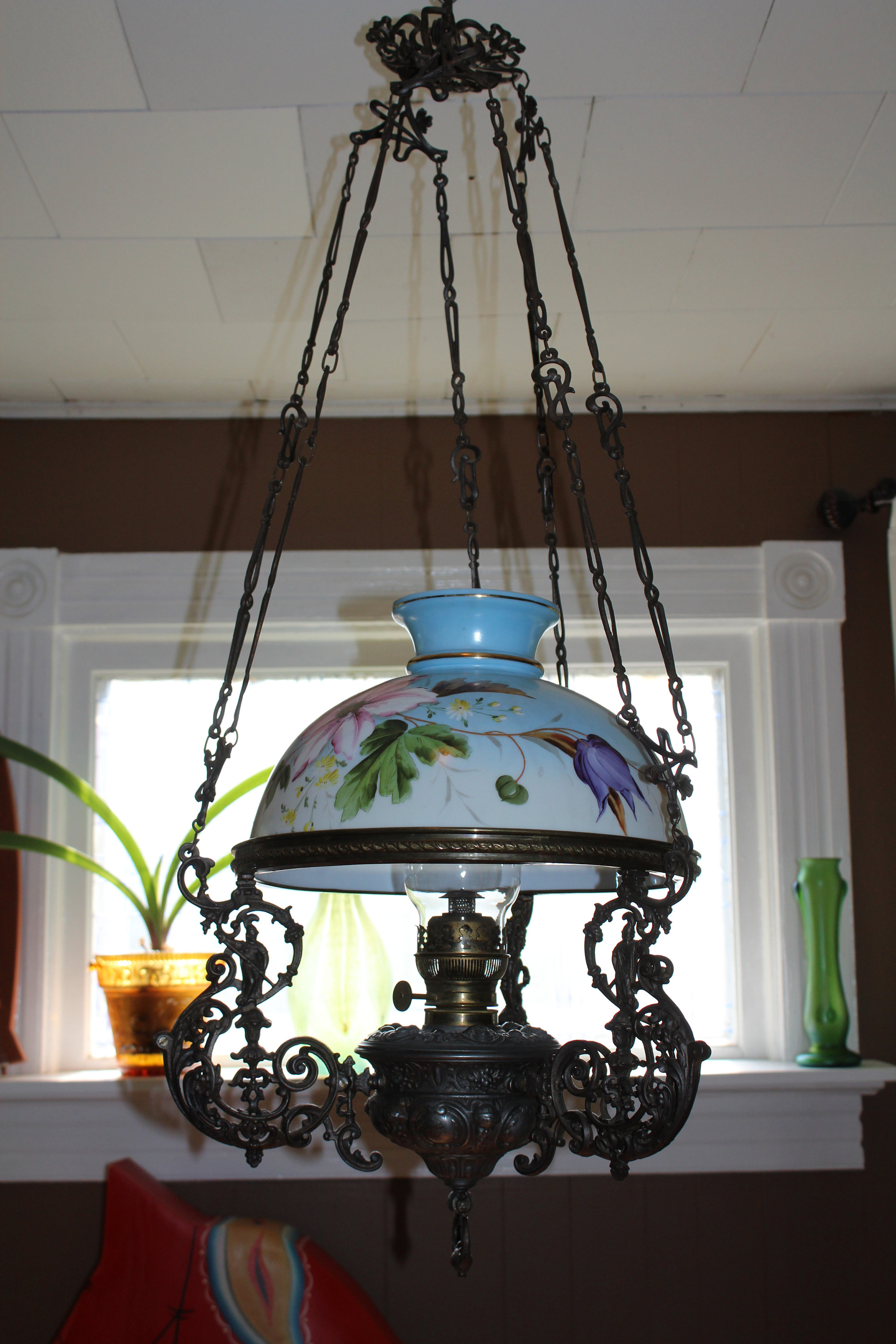 Antique Hanging Parlor Lamp Early 1900s Victorian Decor