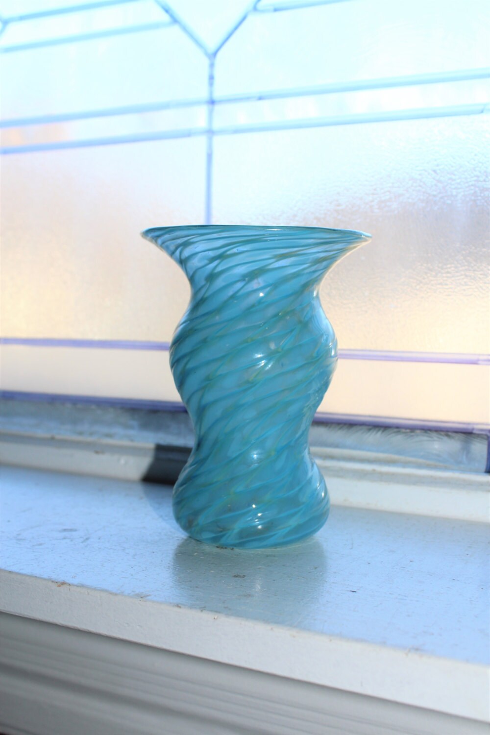 Pete Hopkins Art Glass Vase Blue Spiral Vintage 1980s