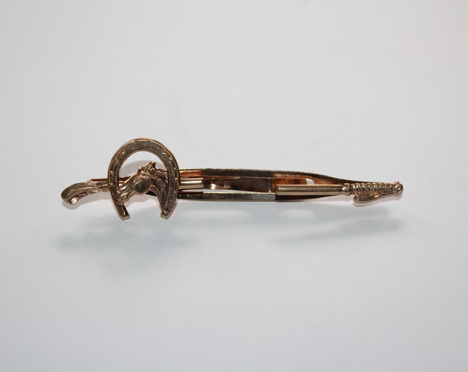 Vintage Hickok Copper Tie Bar Clip with Horse and Horseshoe