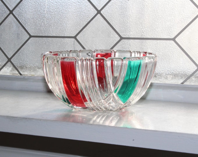 Vintage Walther Glass Red and Green Plaid Bowl