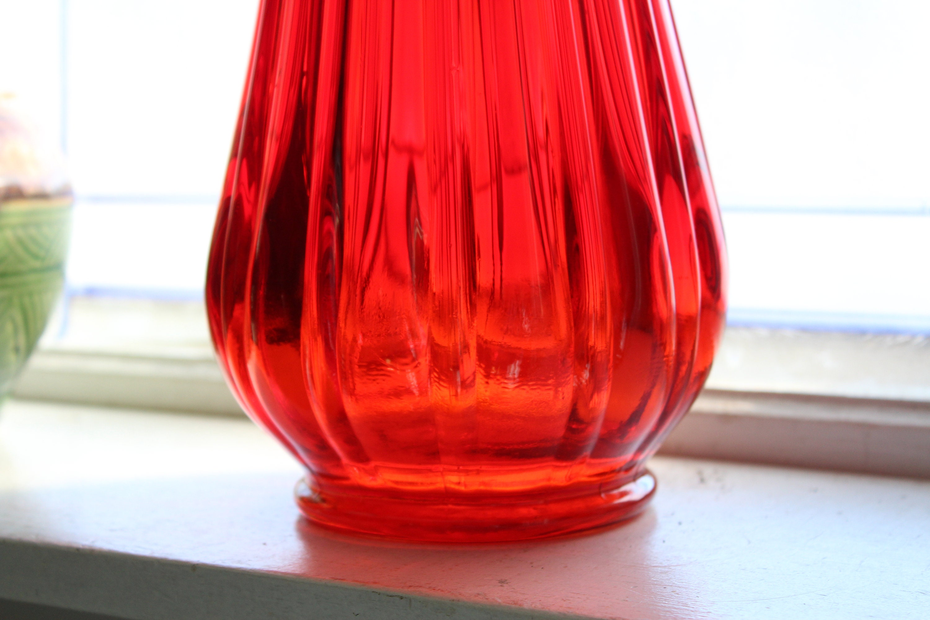 Large Red Glass Vase 20 Vintage Mid Century Modern Swung Glass