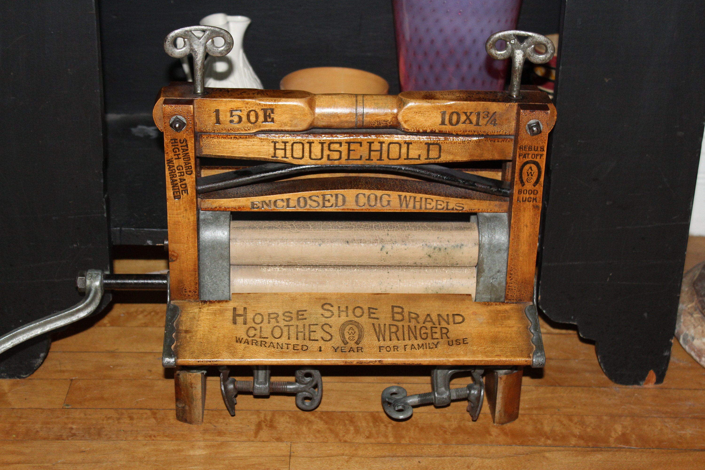 Vintage Wooden Clothes Wringer Horse Shoe Brand Laundry Mangle