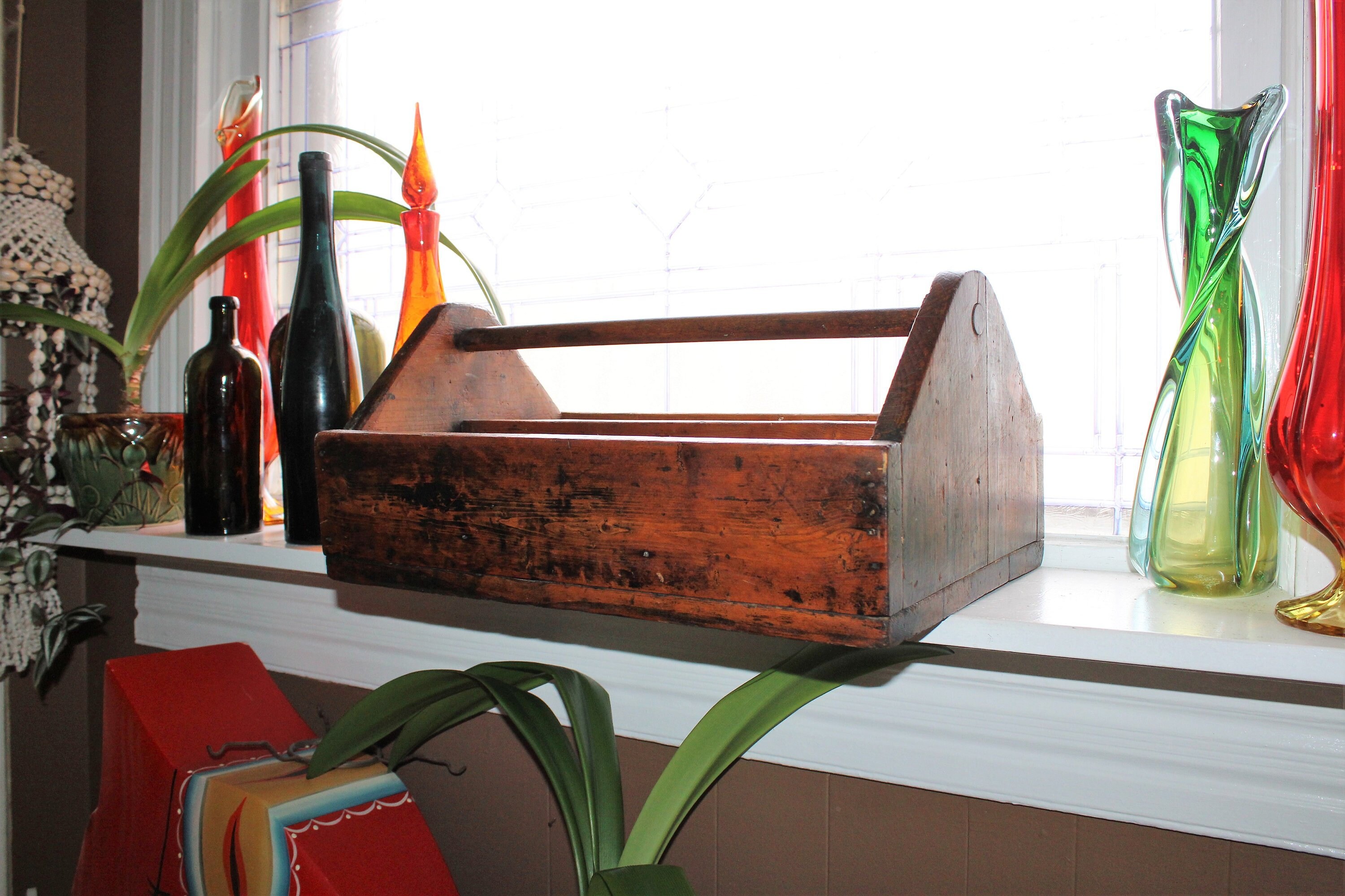 Large Wooden Tool Box Garden Tote Window Box Primitive Antique