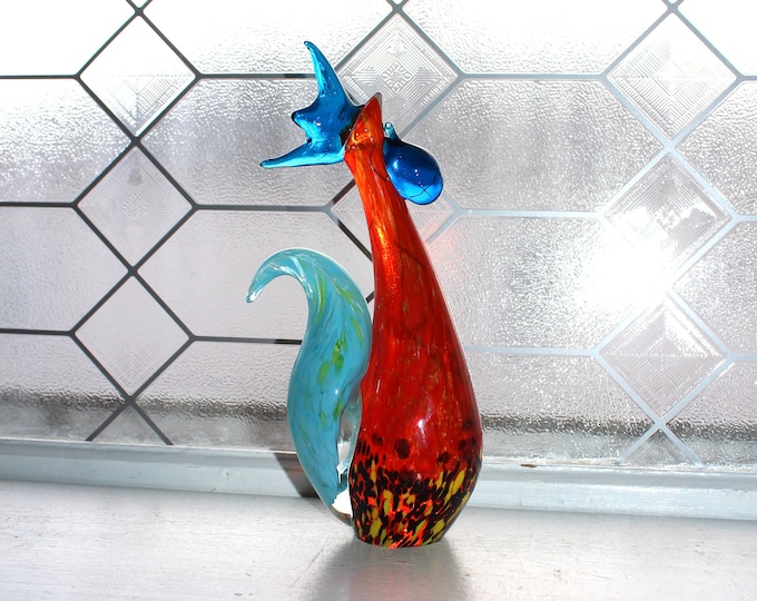 Large Vintage Murano Art Glass Rooster Chicken Figurine