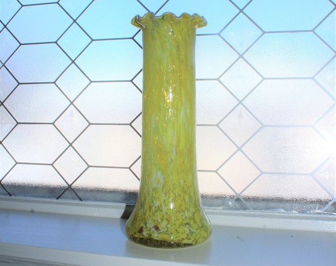 Antique Yellow Vasa Murrhina Spatter Glass Vase with Copper Aventurine