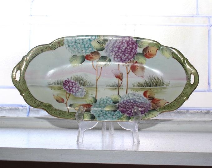 Hand Painted Nippon Celery Relish Dish Vintage 1920s Blue Mark