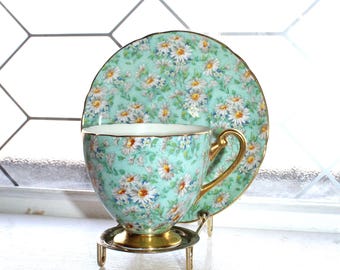 Shelley Teacup and Saucer Marguerite Chintz Vintage 1930s Bone
