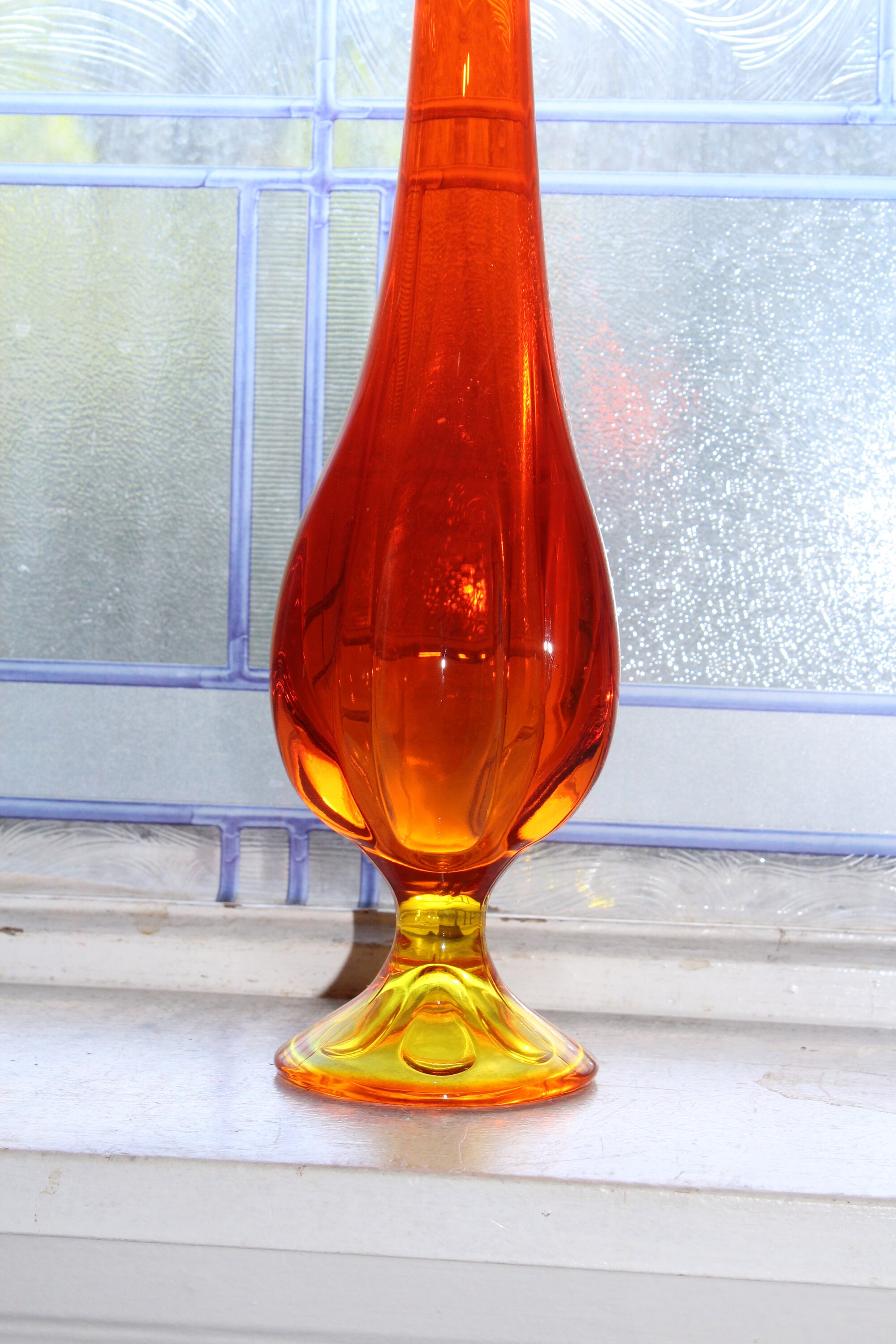 Large Amberina Swung Glass Vase 17.25 Vintage Mid Century Modern