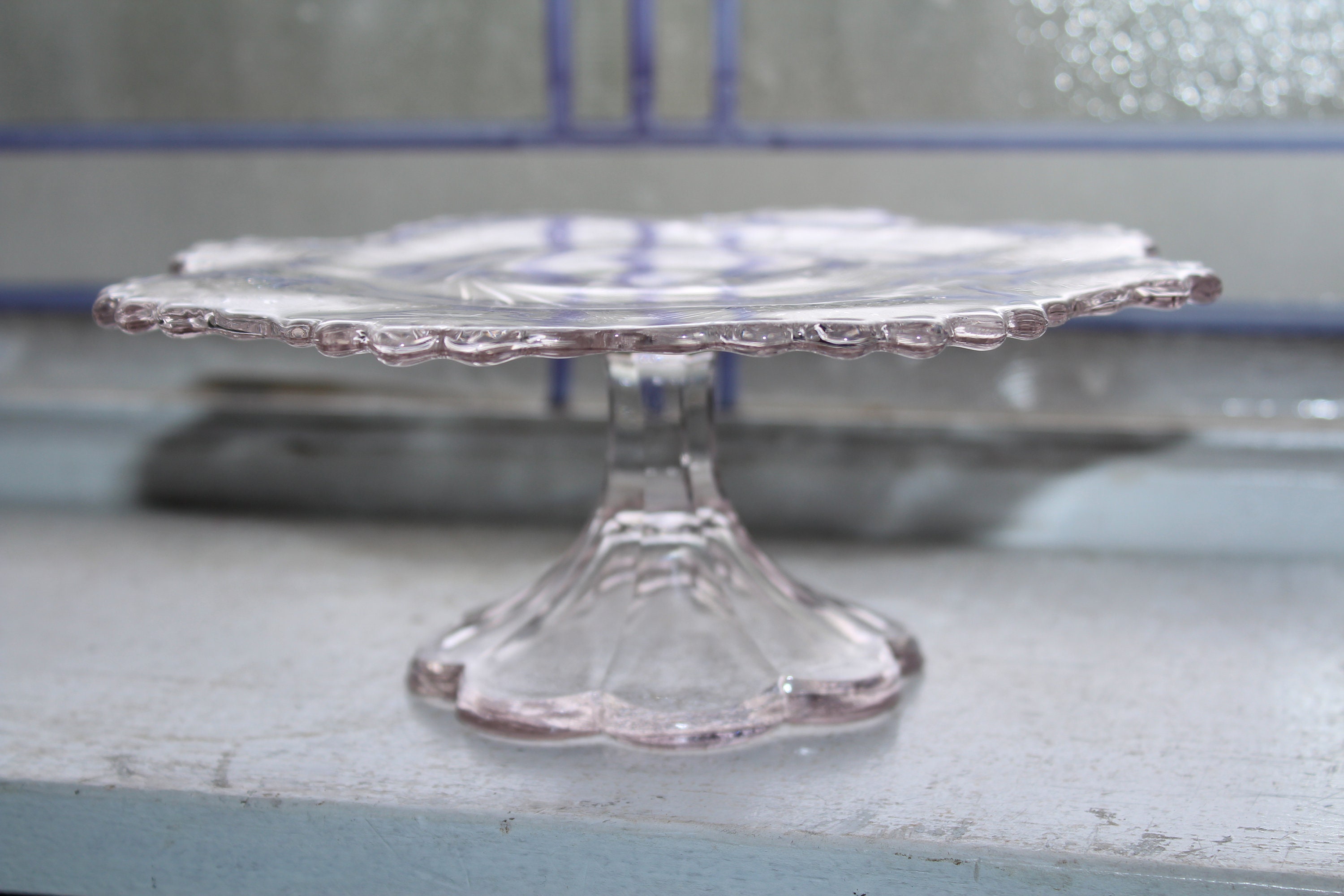 Small Vintage Glass Cake Stand Dessert or Cupcake Stand EAPG