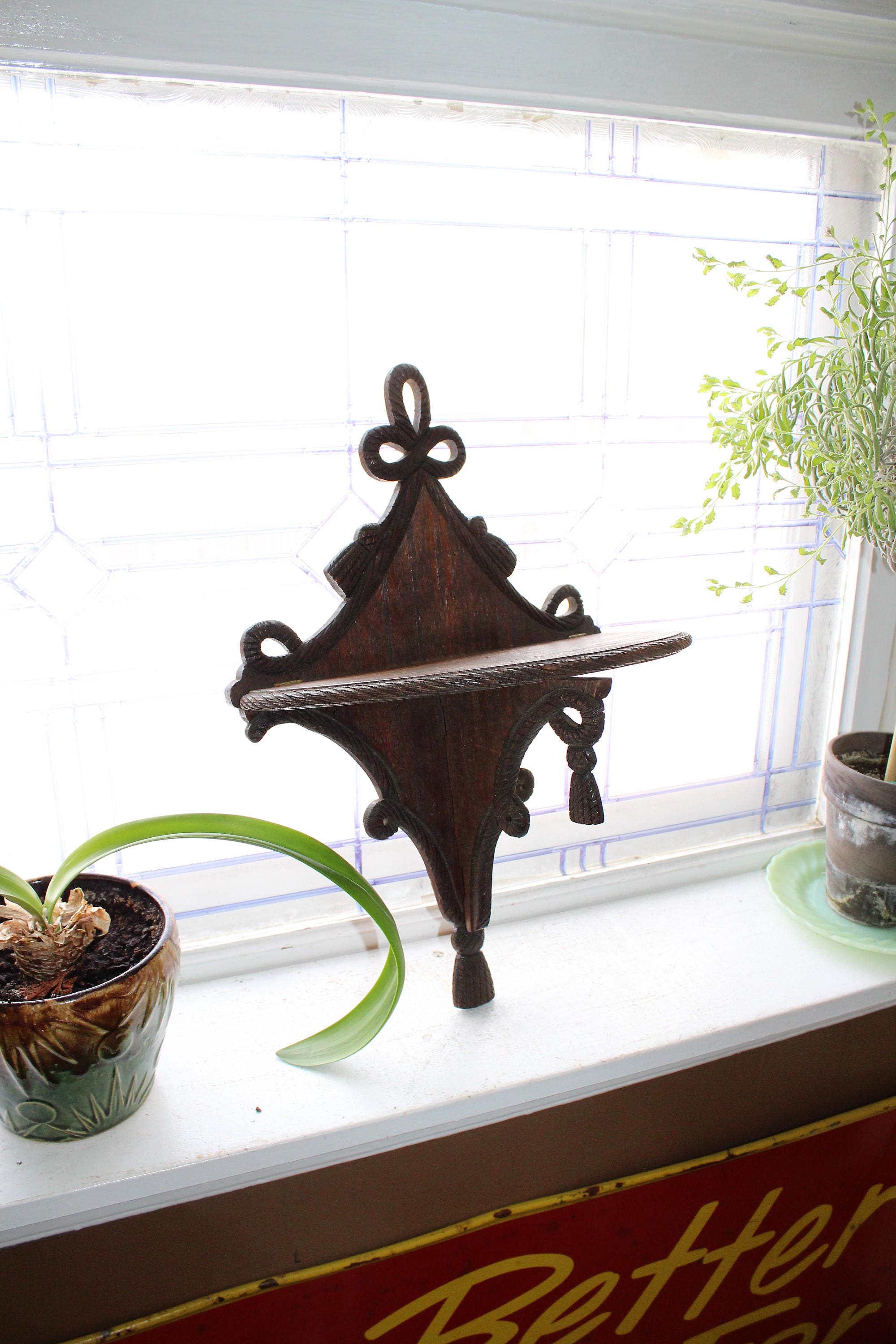 Ornate Victorian Wood Candle Shelf Folding Antique Wall Shelf