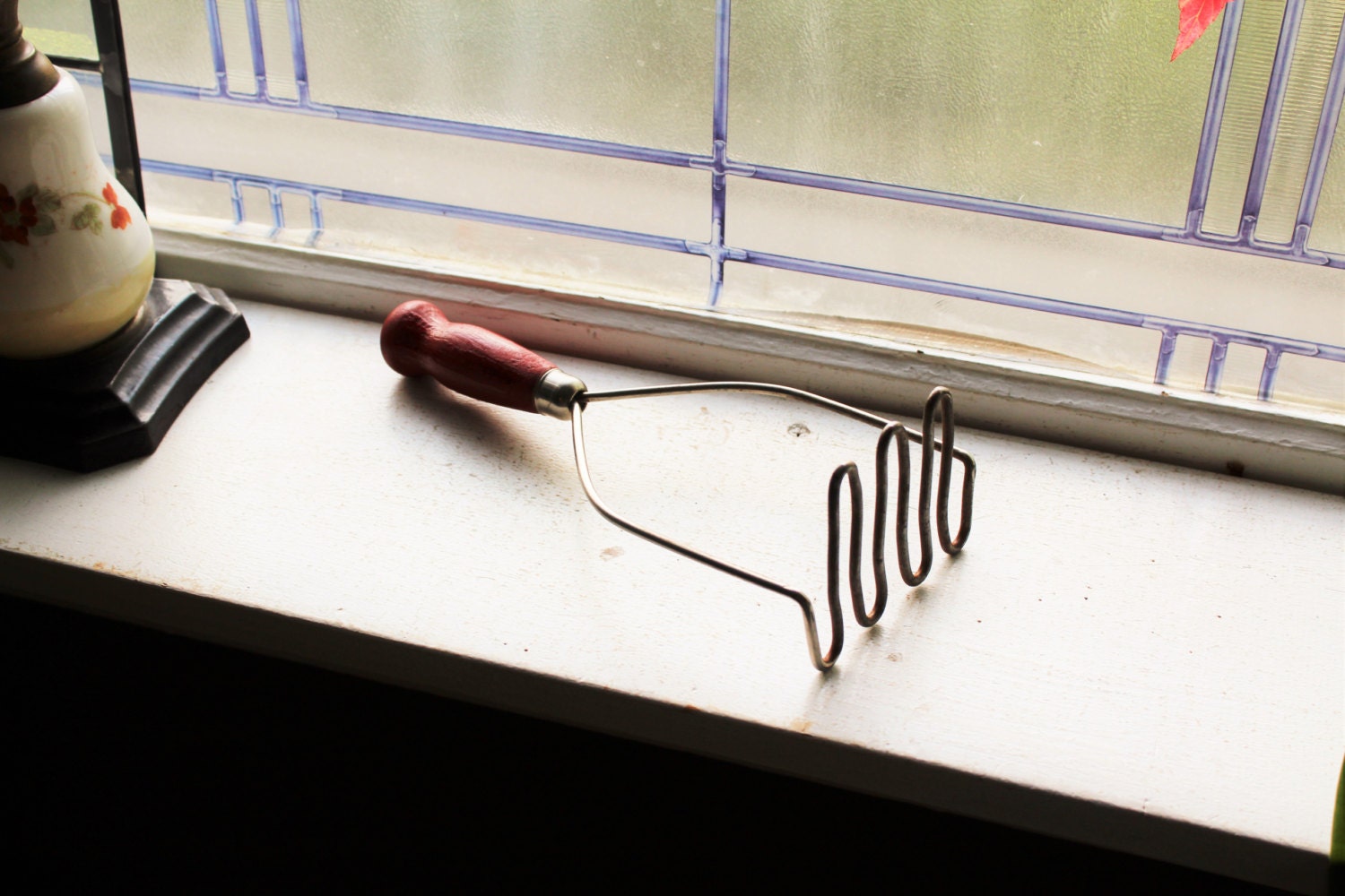 Vintage Potato Masher Red Wood Handle Farmhouse Decor