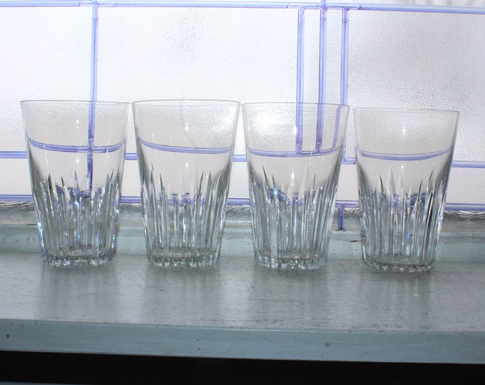 4 Kosta Boda Glass Pyramid Pattern Flat Tumblers Vintage 1960s