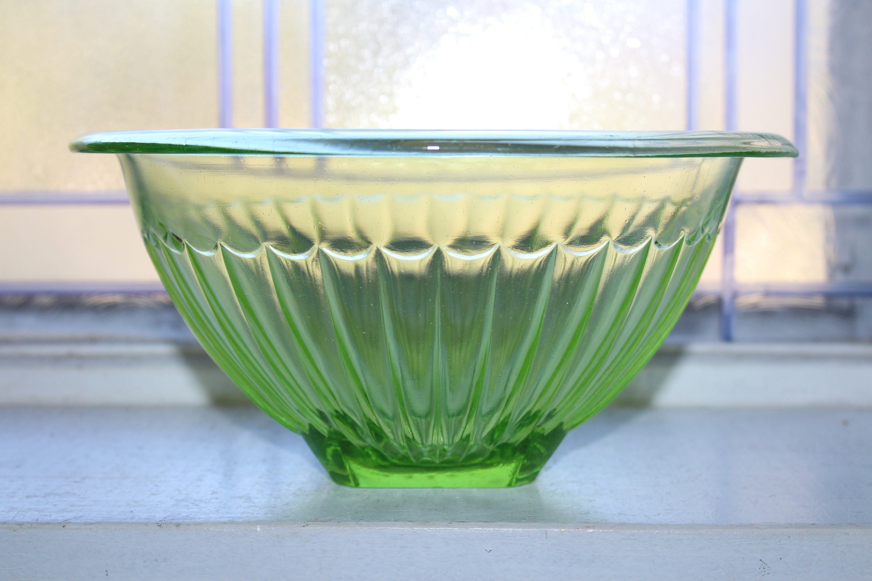 Green Depression Glass Ribbed Mixing Bowl Vintage 1930s