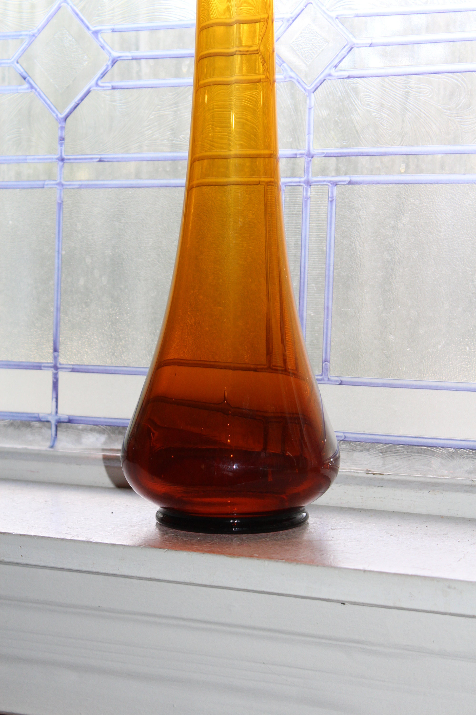 Large Amber Swung Glass Vase 22.5 Vintage Mid Century Modern