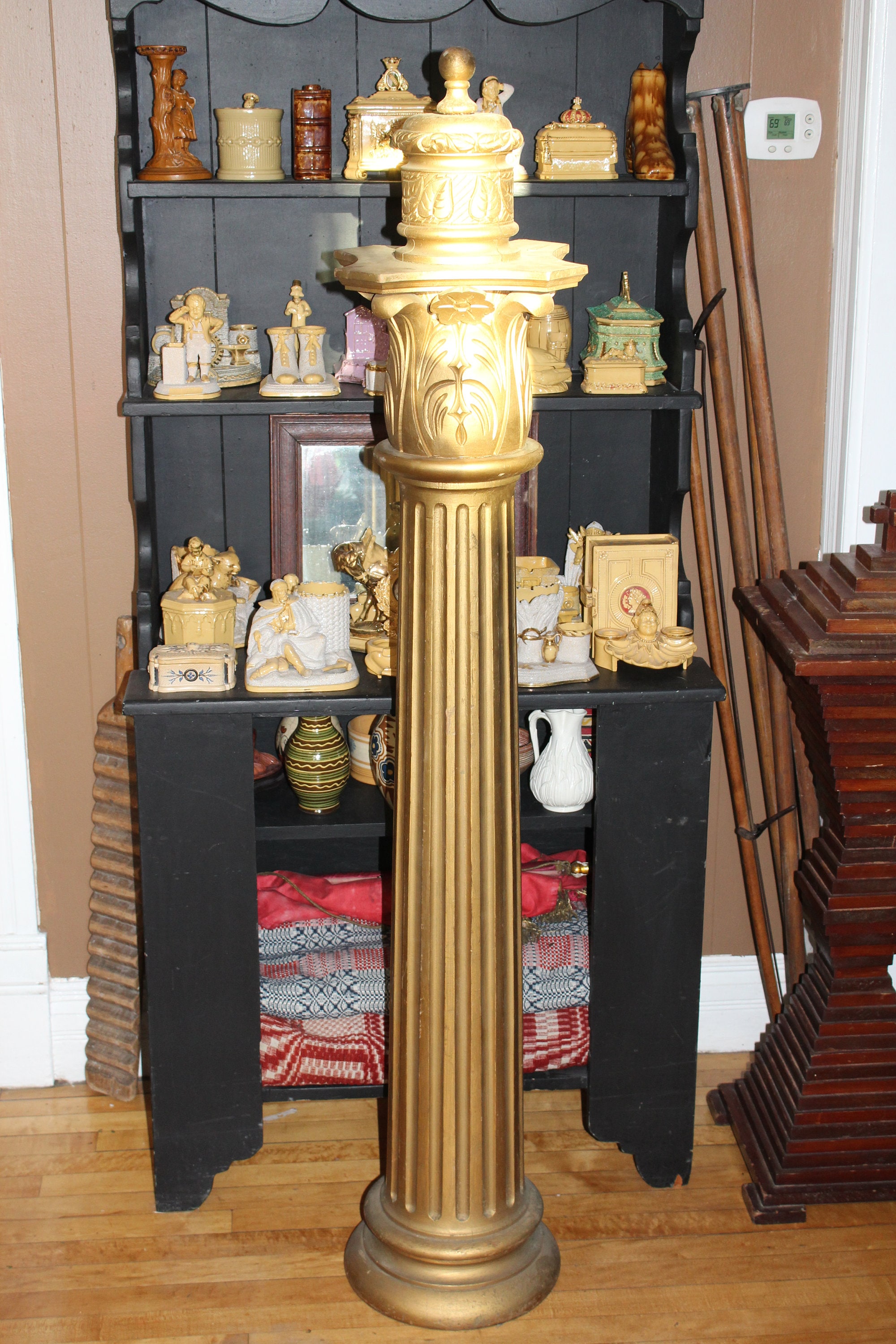 Antique Masonic Temple Large Wooden Pillar Column 61