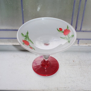 Art Deco Indiana Glass Compote Red and White 1930s