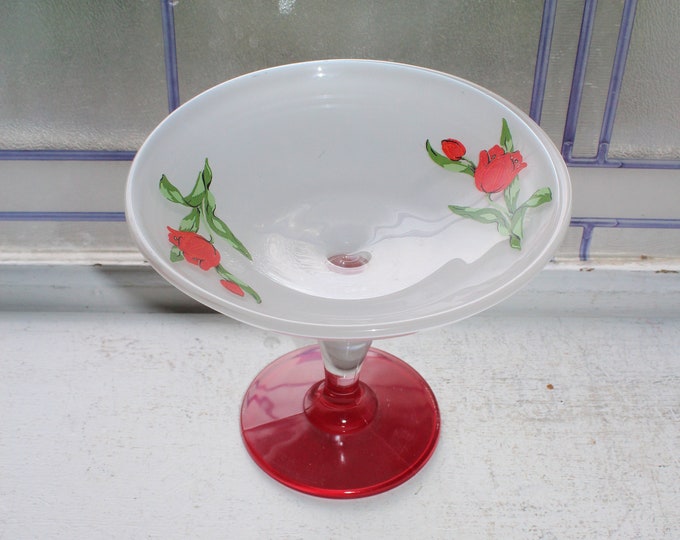 Art Deco Indiana Glass Compote Red and White 1930s