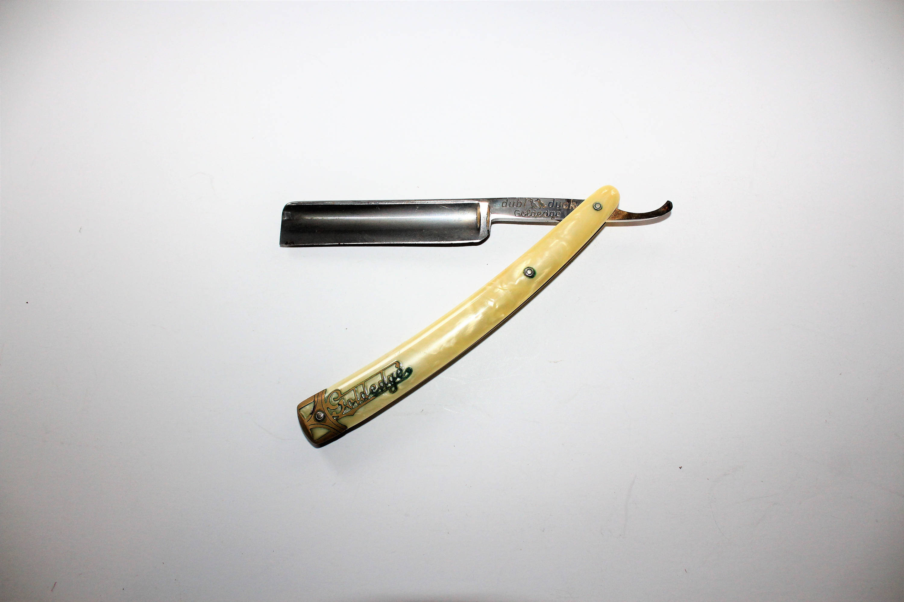 Antique Straight Razor Dubl Duck Goldedge Pearlduck Solingen Germany