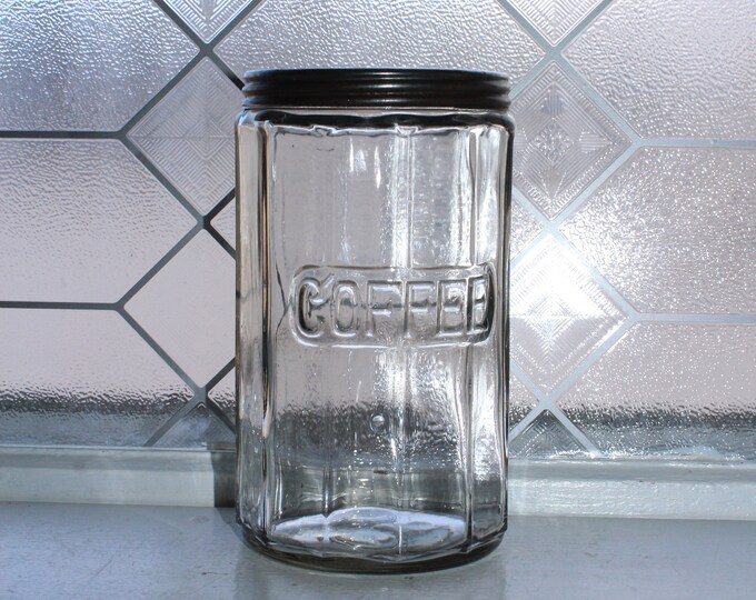 Antique Hoosier Cabinet Coffee Jar Paneled Glass Jar