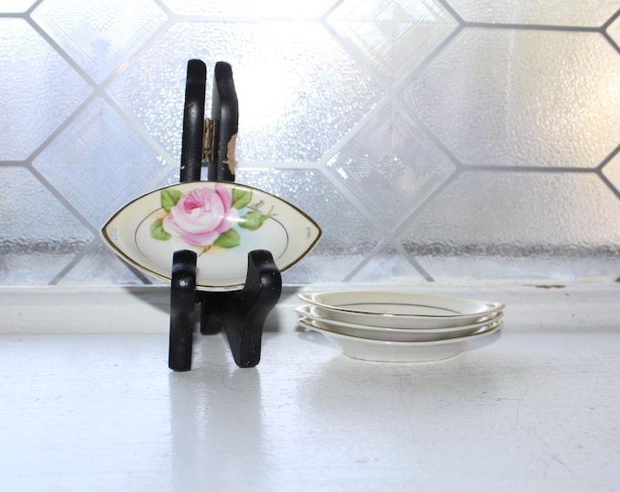 4 Antique Butter Pats Royal Rudolstadt Prussia Pink Roses